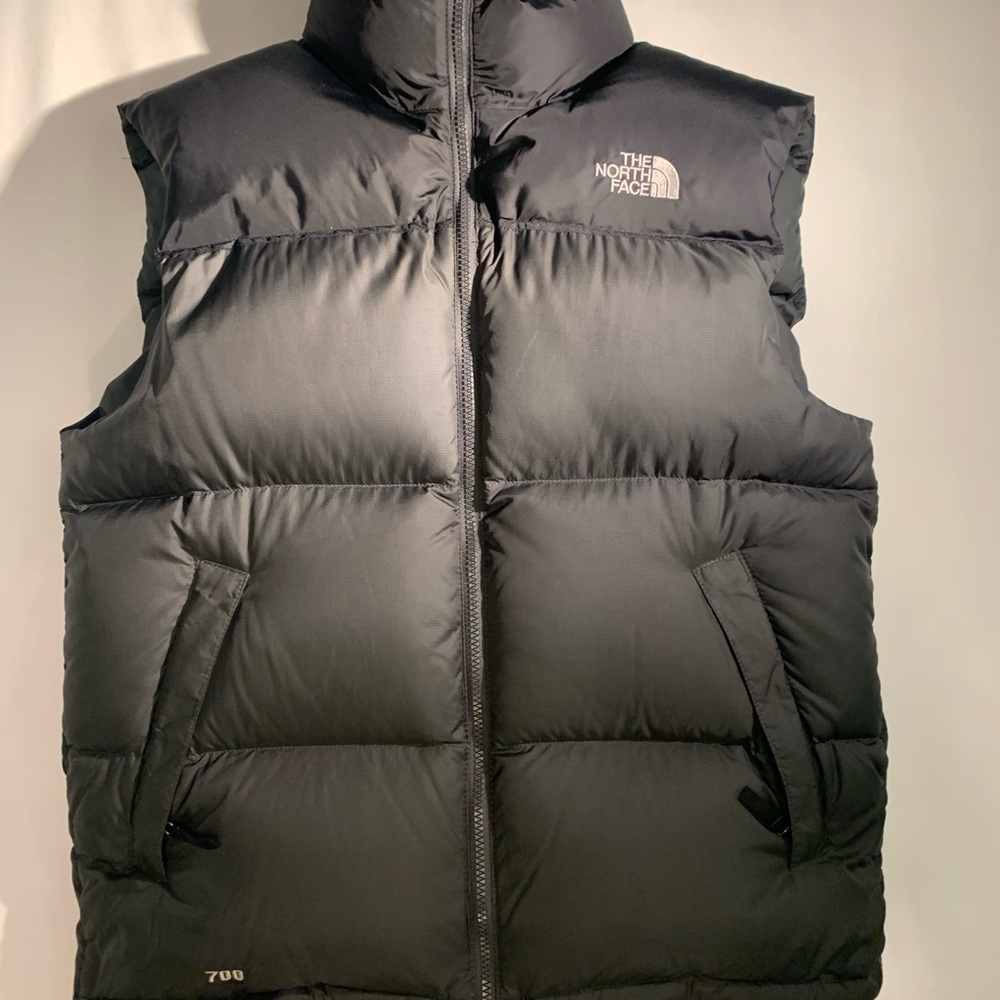 The north face puffer vest black and grey